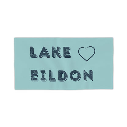 Lake Eildon Love, Beach Towel, Navy on Aqua Blue