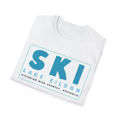 Lake Eildon Ski T-Shirt, Blue Text on White