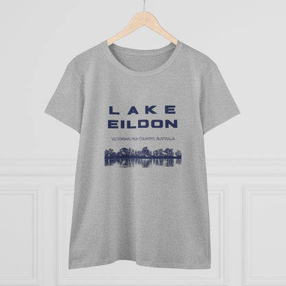 Women's Lake Eildon Reflection T-shirt, Navy Print on Grey