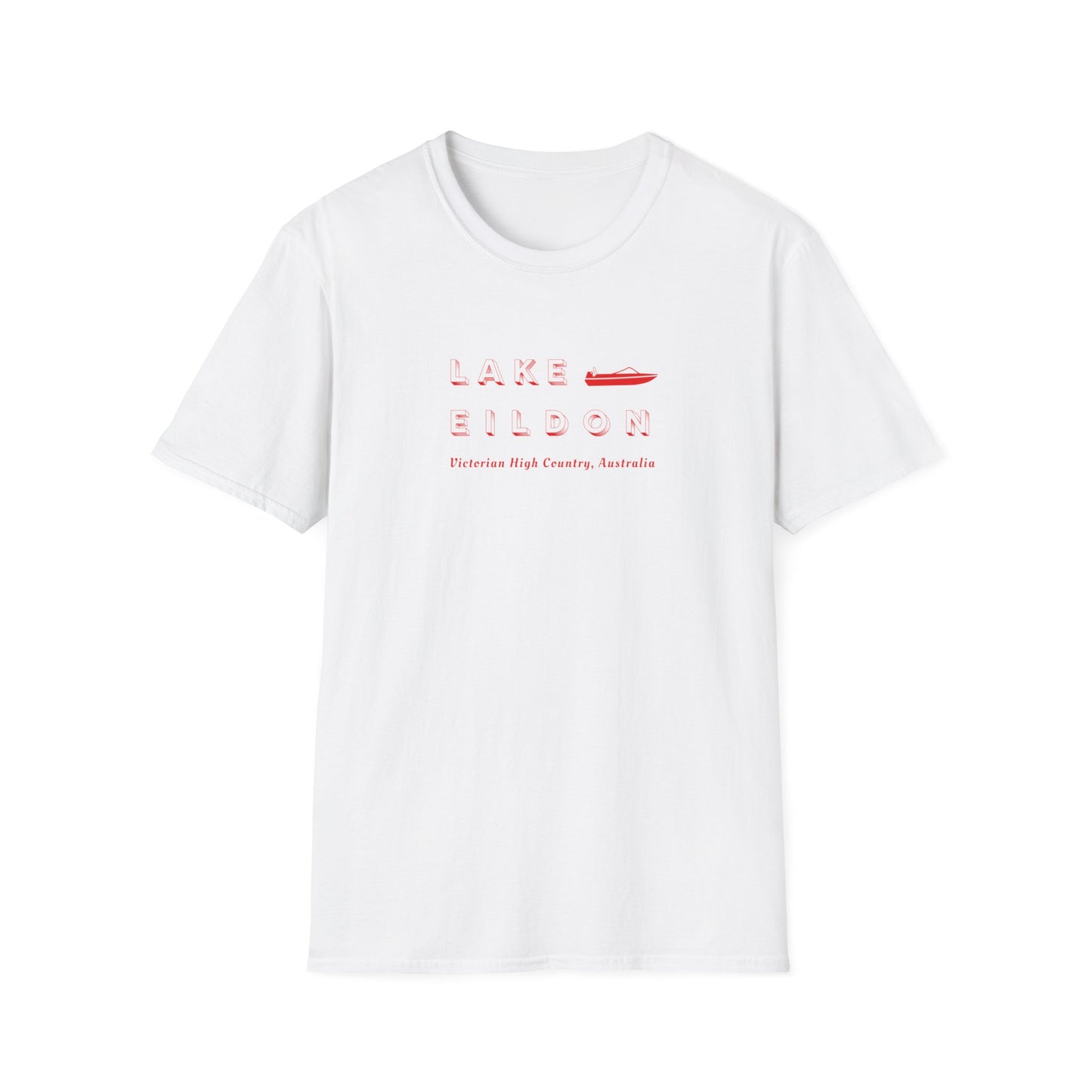 Lake Eildon Ski Boat T-Shirt, Red on White