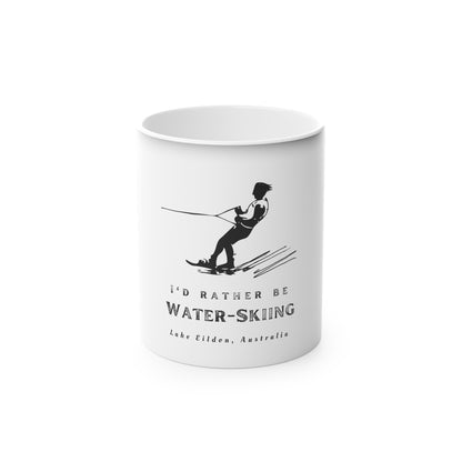 Lake Eildon coffee mug - reveals a waterskiier as the mug heats up