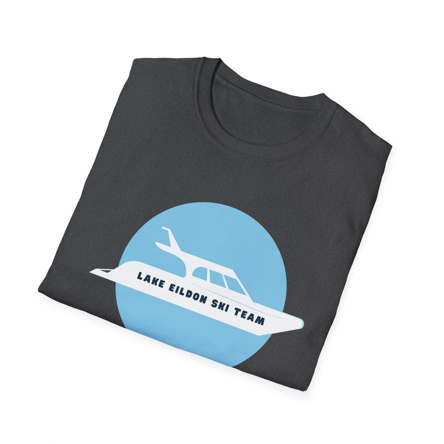 Lake Eildon Ski Team T-Shirt, Blue on Dark Heather Grey