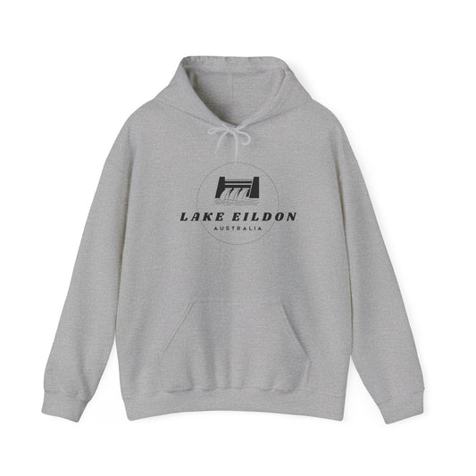 Lake Eildon Hoodie, Spillway in Black on Grey