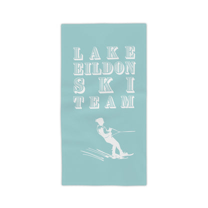 Lake Eildon Waterskiier Beach Towel, Pale Beige on Aqua Blue