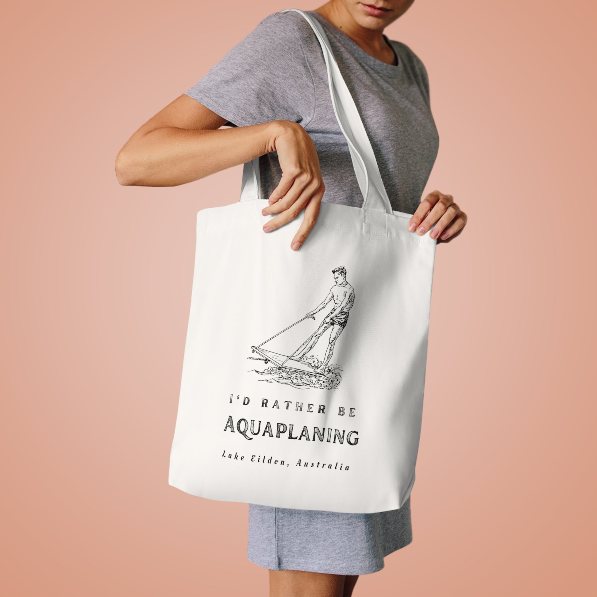 Lake Eildon cotton tote bag made in Australia Aquaplaning