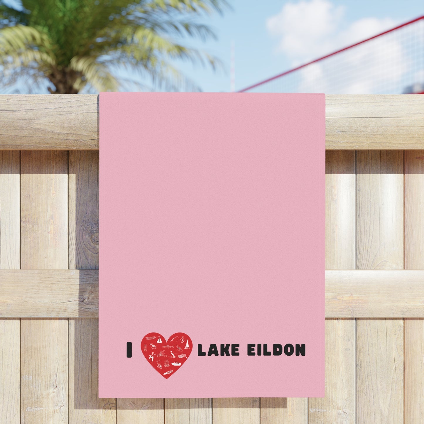 Lake Eildon Love, Beach Towel in Pink