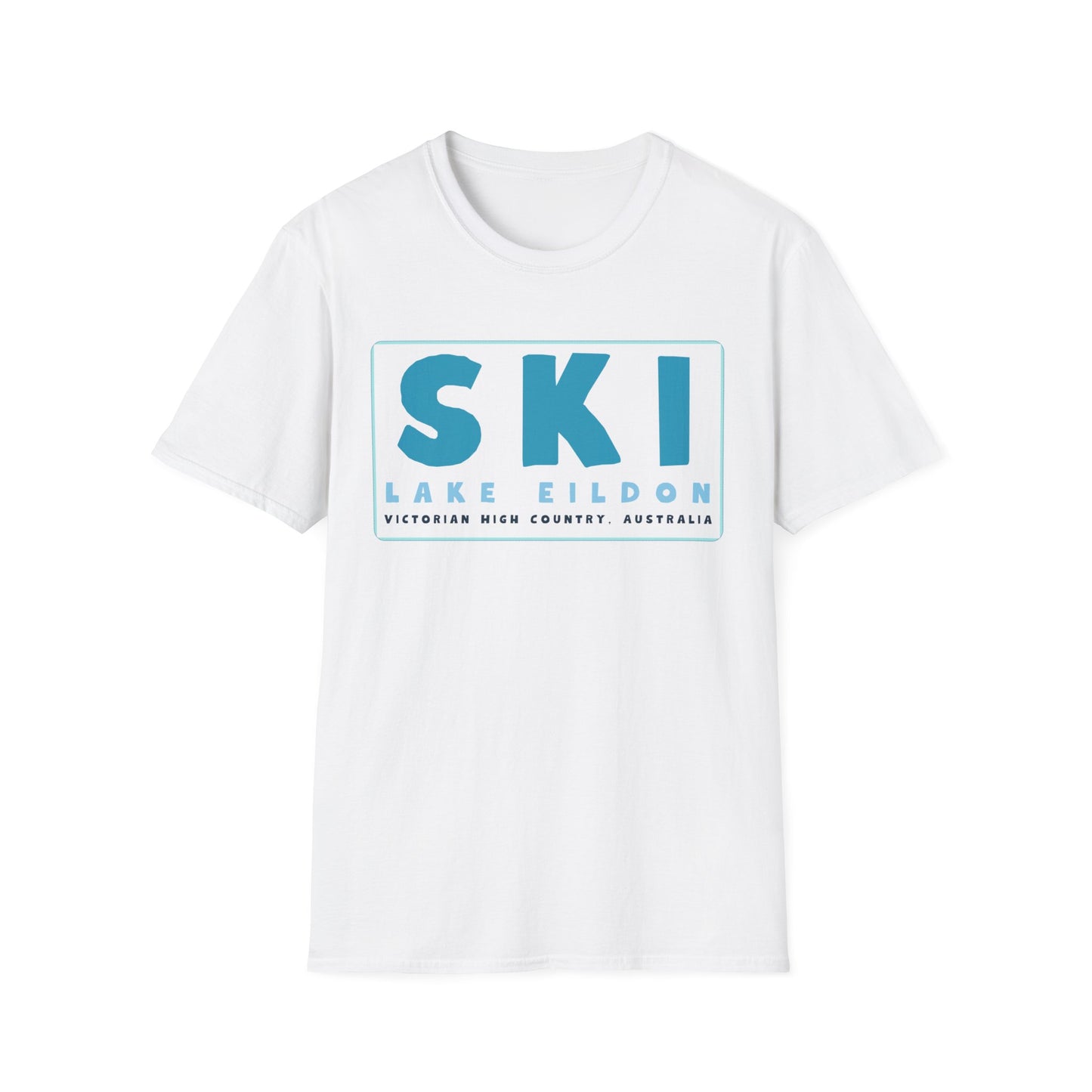 Lake Eildon Ski T-Shirt, Blue Text on White