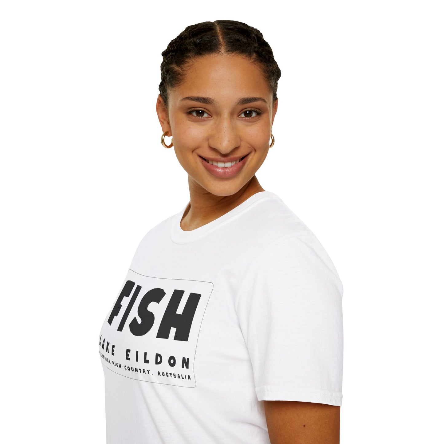 Lake Eildon Fish T-Shirt, Black Text on White