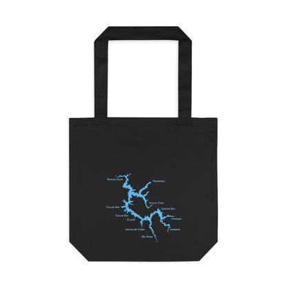 Lake Eildon Map, Cotton Tote Bag, Blue on Black