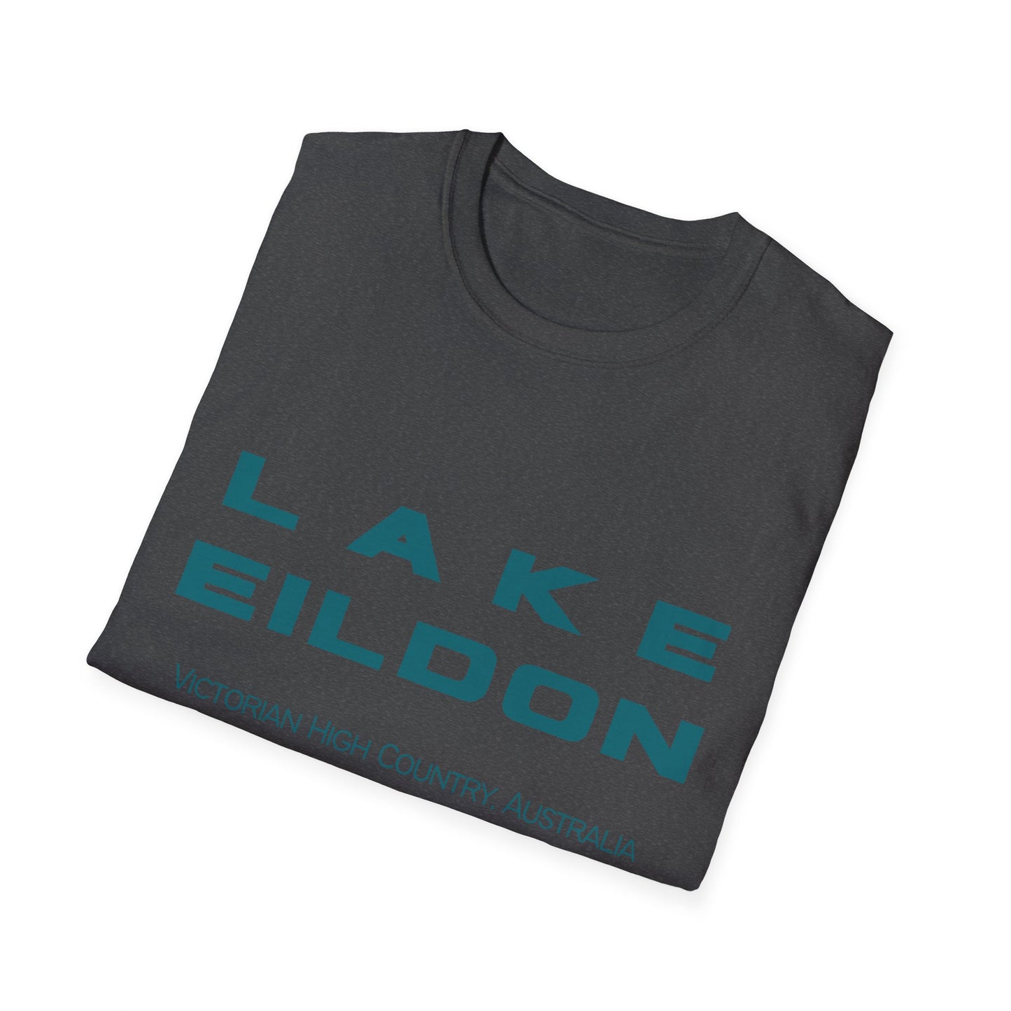 Lake Eildon Reflection T-Shirt, Teal on Dark Heather Grey