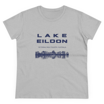 Women's Lake Eildon Reflection T-shirt, Navy Print on Grey