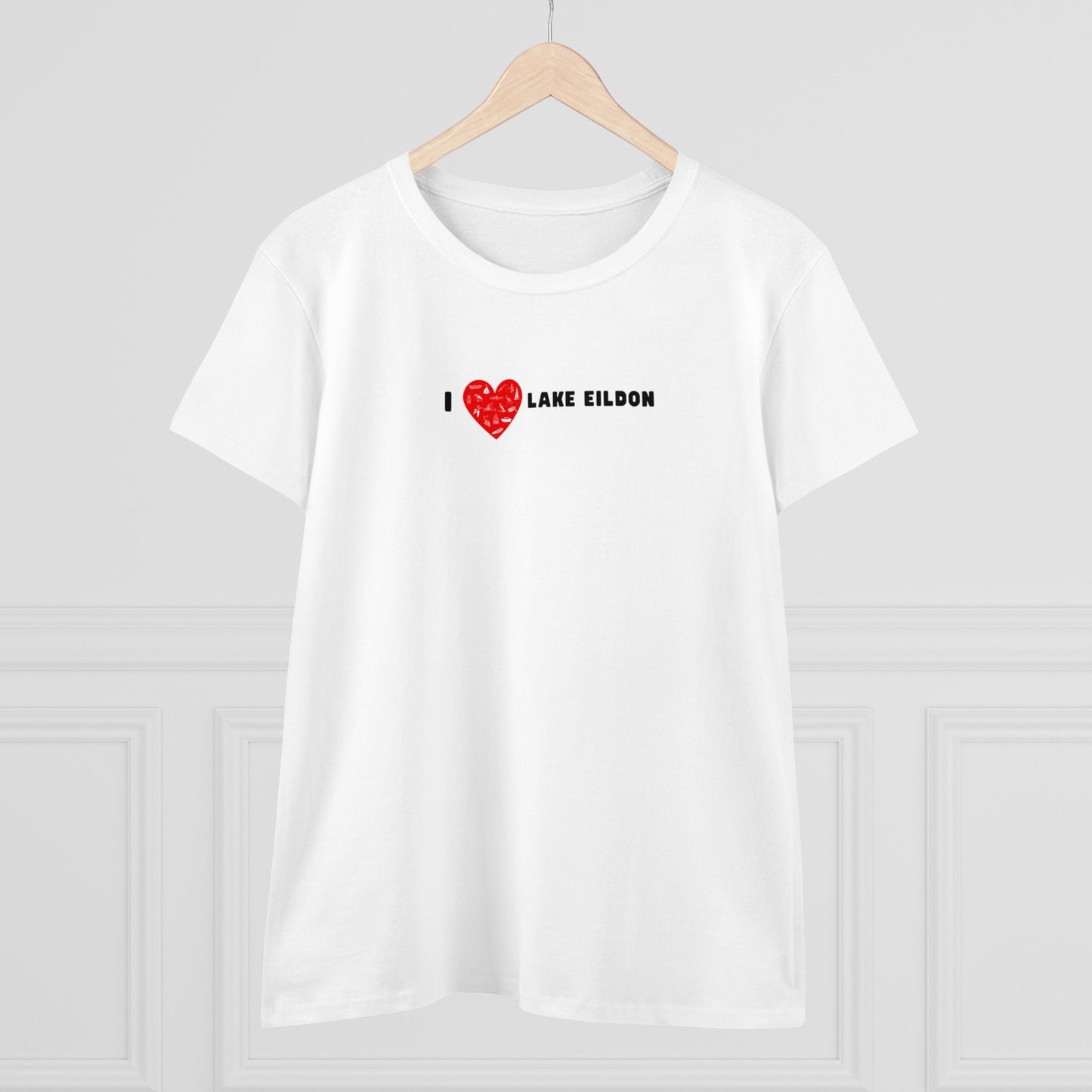 Women's Lake Eildon Heart T-shirt, Red Heart on White