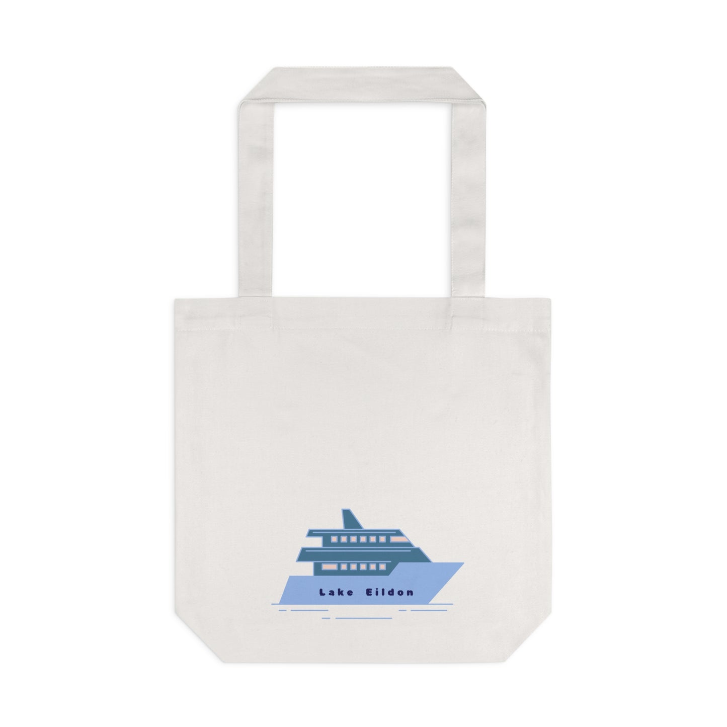 Lake Eildon Houseboat Cotton Tote Bag, Blue on Beige