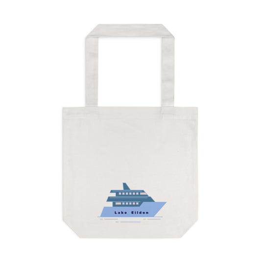 Lake Eildon Houseboat Cotton Tote Bag, Blue on Beige