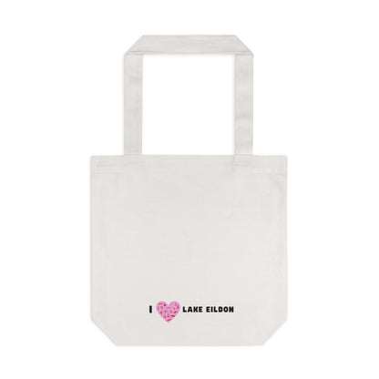 Lake Eildon Love, Cotton Tote Bag, Pink Heart on Beige