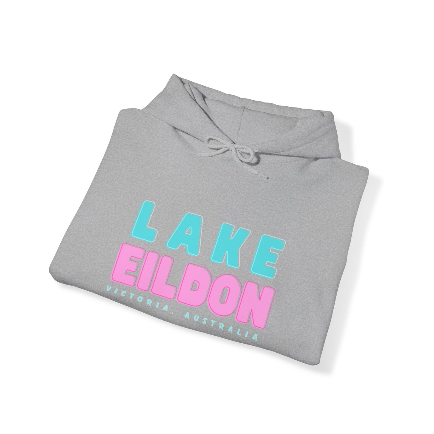 Lake Eildon Hoodie, Pastel Pink and Blue on Grey