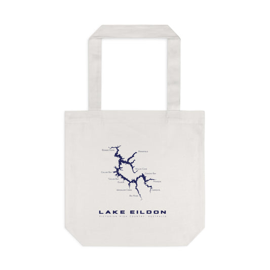 Lake Eildon Map, Cotton Tote Bag, Navy on Beige