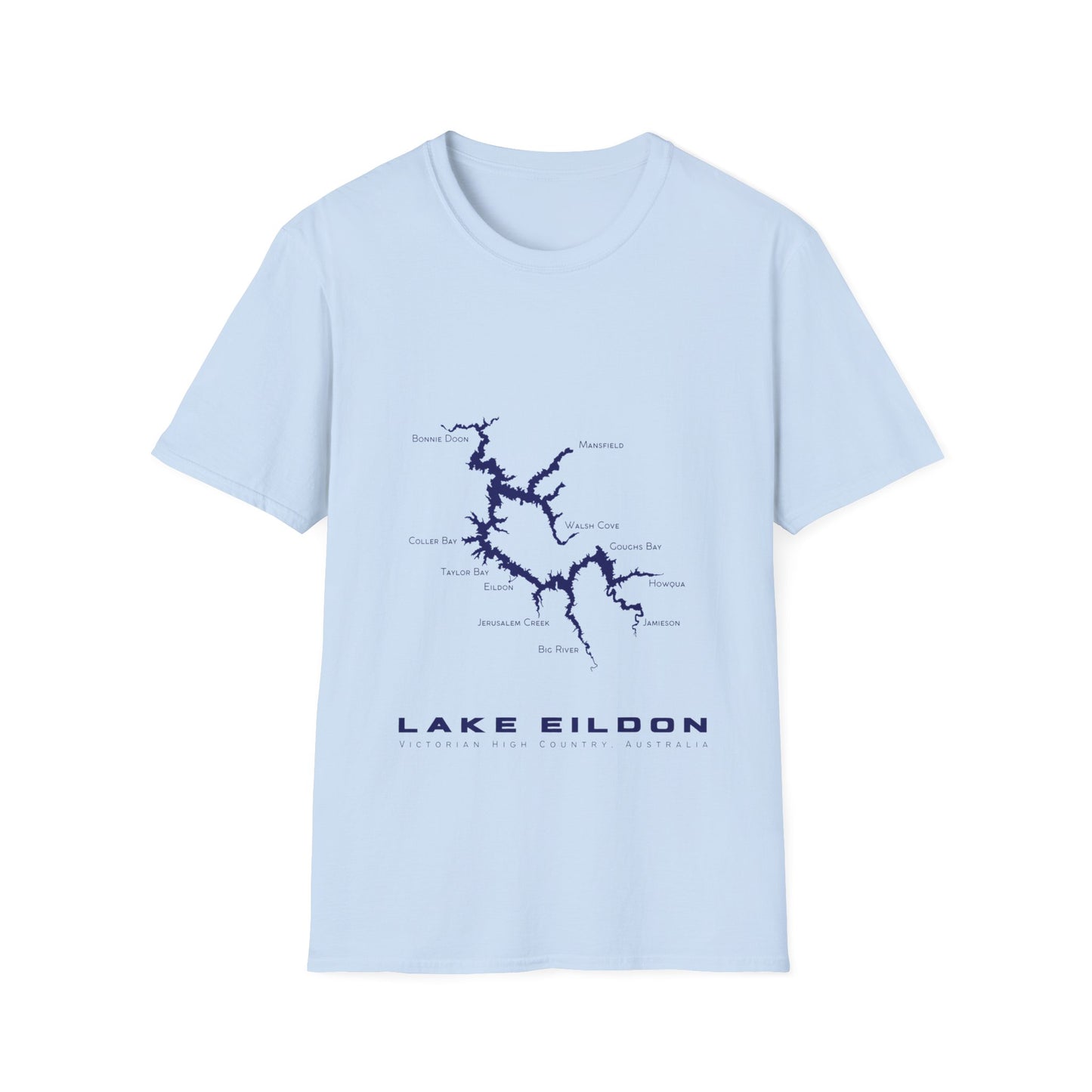 Lake Eildon Map T-Shirt in Light Blue