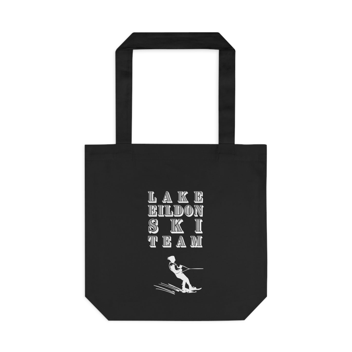 Lake Eildon Waterskiier, Cotton Tote Bag, White on Black