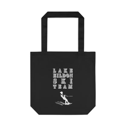 Lake Eildon Waterskiier, Cotton Tote Bag, White on Black