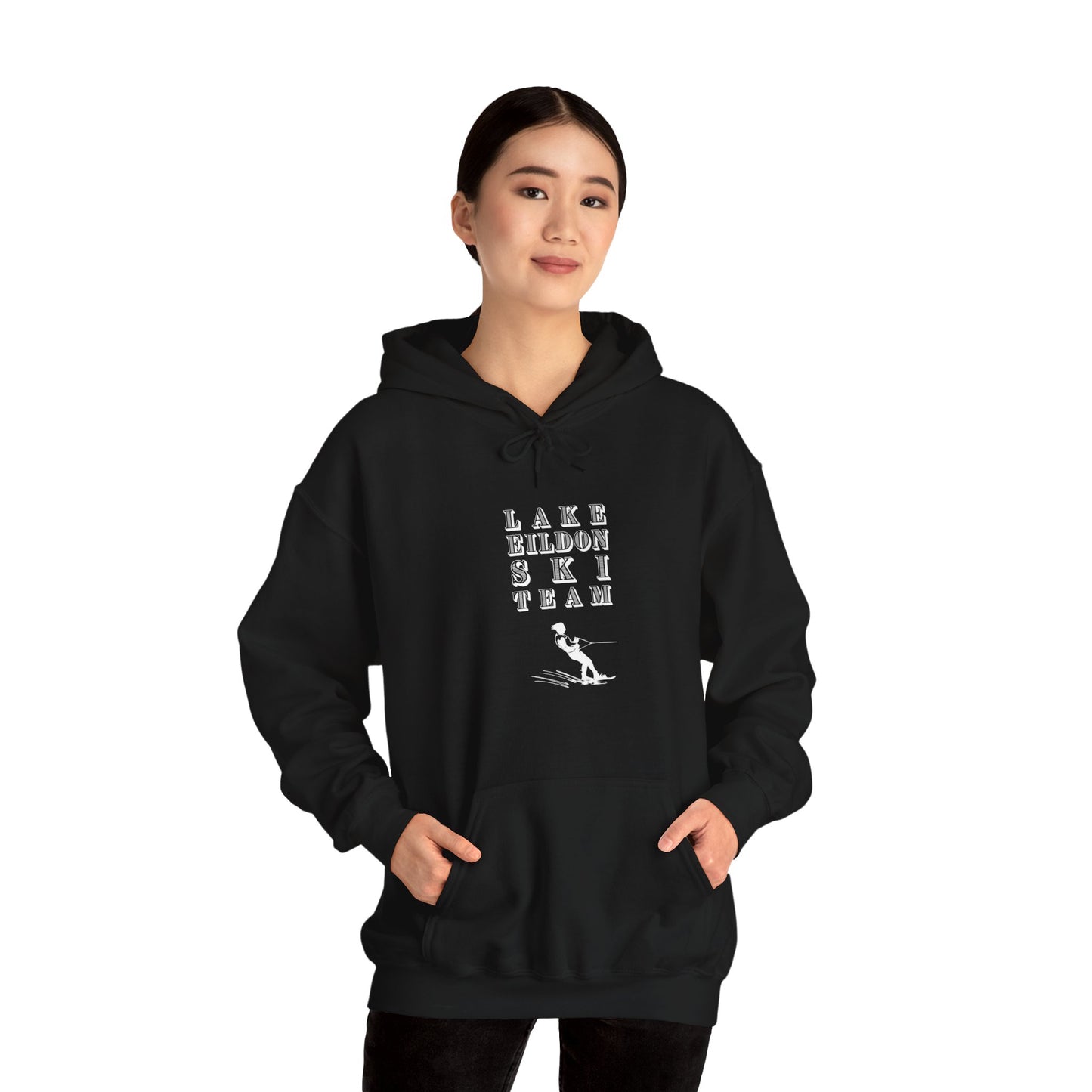 Lake Eildon Waterskiier Hoodie in Black