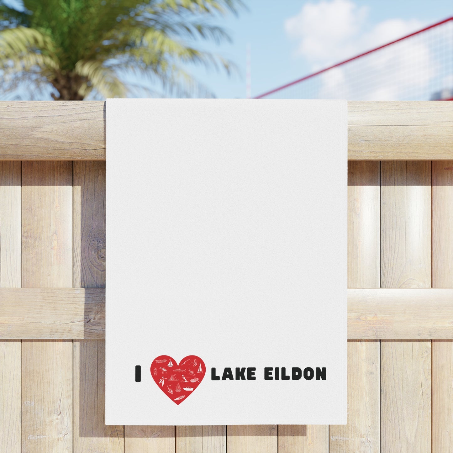 Lake Eildon Love, Beach Towel in White