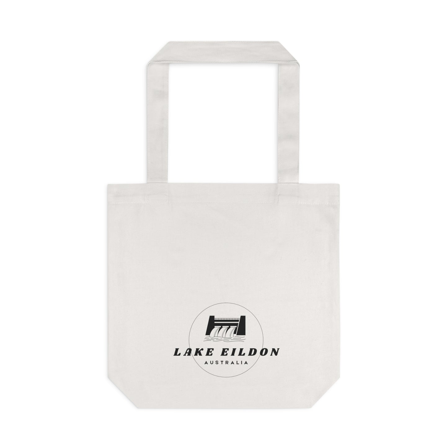 Lake Eildon Spillway Cotton Tote Bag, Black on Beige