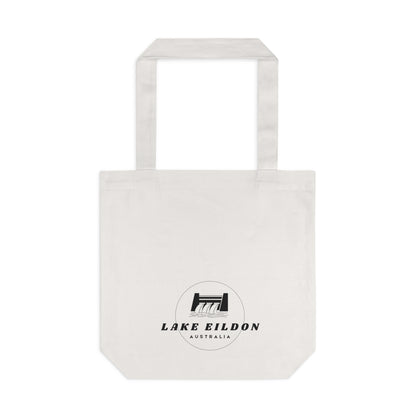 Lake Eildon Spillway Cotton Tote Bag, Black on Beige