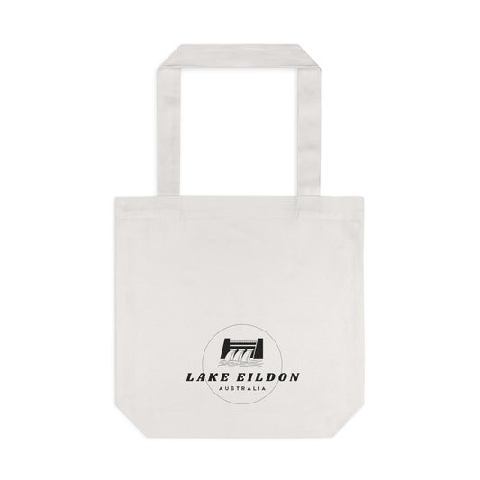 Lake Eildon Spillway Cotton Tote Bag, Black on Beige