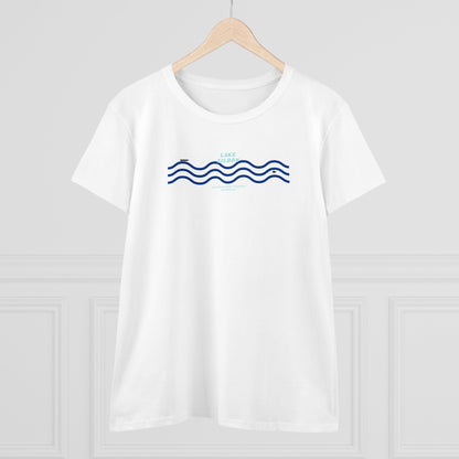 Women's Lake Eildon Wavy T-shirt, Blue Print on White