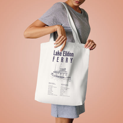 Lake Eildon Ferry Cotton Tote Bag, Navy on Beige