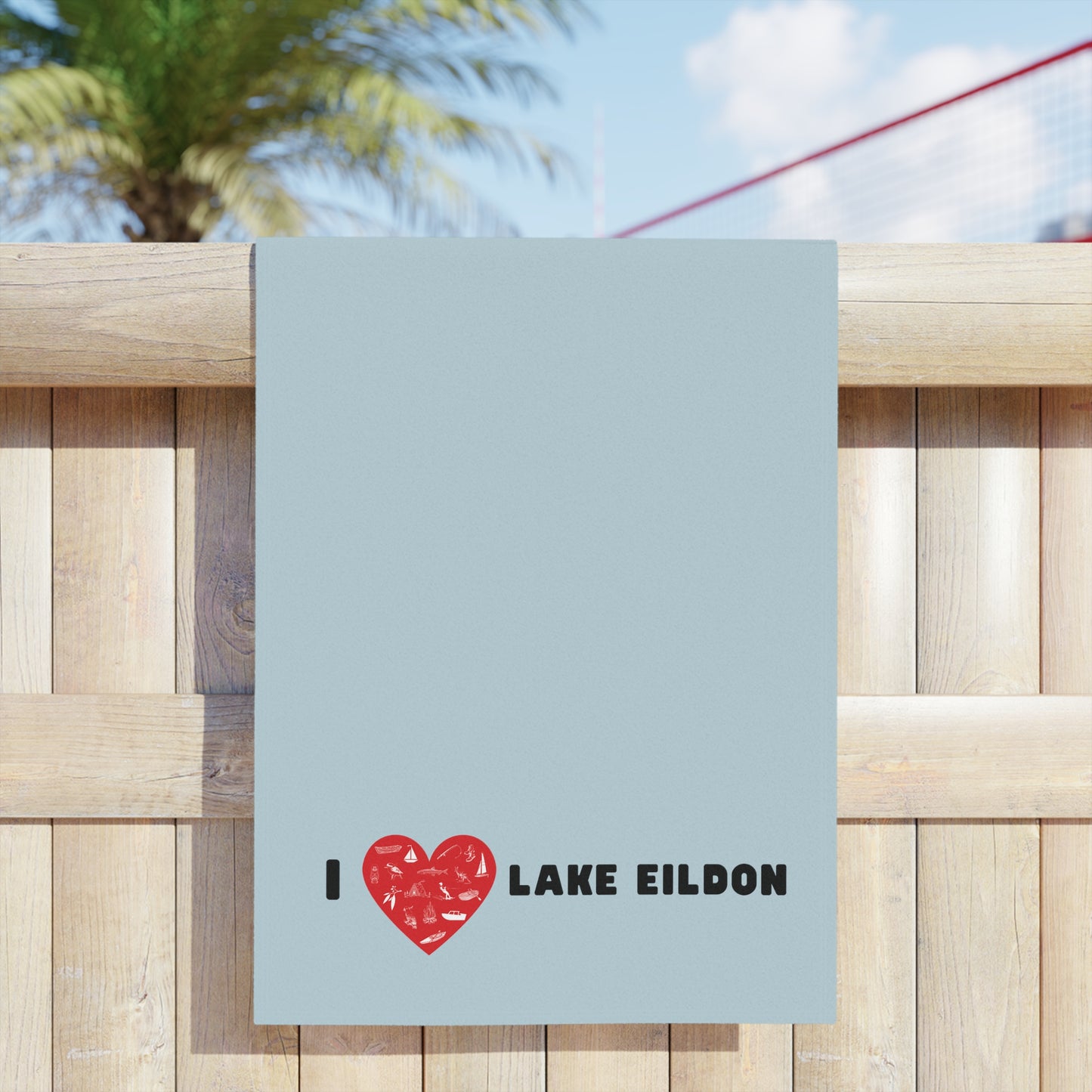 Lake Eildon Love, Beach Towel in Grey-Blue