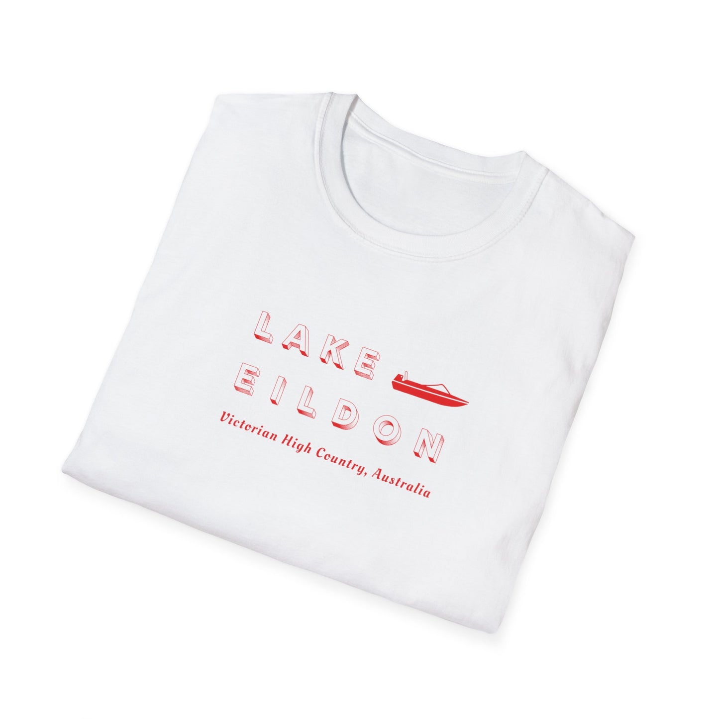 Lake Eildon Ski Boat T-Shirt, Red on White