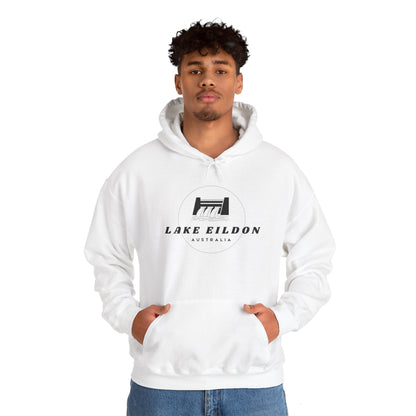 Lake Eildon Hoodie, Spillway in Black on White