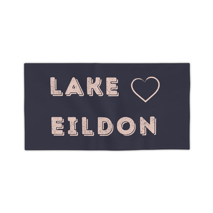 Lake Eildon Love, Beach Towel, Pale Peach on Dark Charcoal