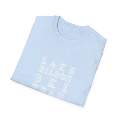 Lake Eildon Waterskiier T-Shirt, White on Light Blue