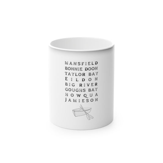 Lake Eildon coffee mug - reveals lake locations as the mug heats up