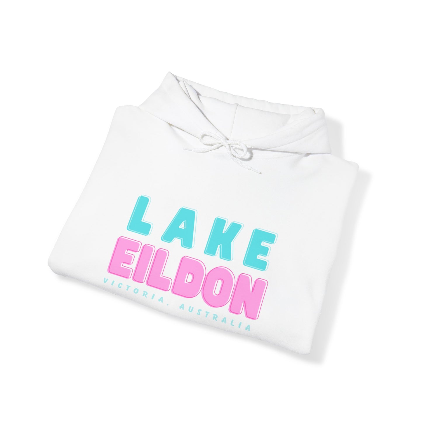 Lake Eildon Hoodie, Pastel Pink and Blue on White