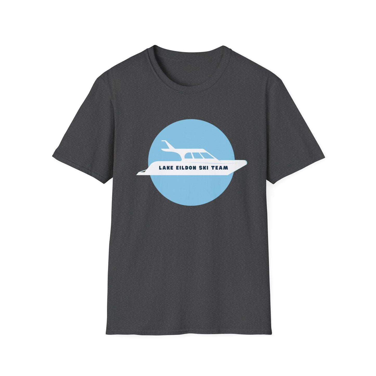 Lake Eildon Ski Team T-Shirt, Blue on Dark Heather Grey