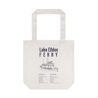 Lake Eildon Ferry Cotton Tote Bag, Navy on Beige