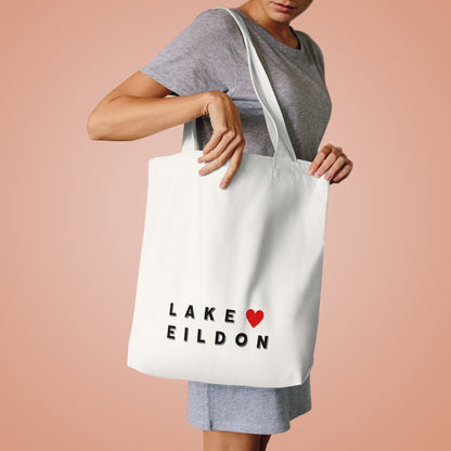 Lake Eildon Love, Cotton Tote Bag, Black on Beige