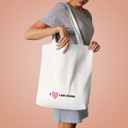 Lake Eildon Love, Cotton Tote Bag, Pink Heart on Beige