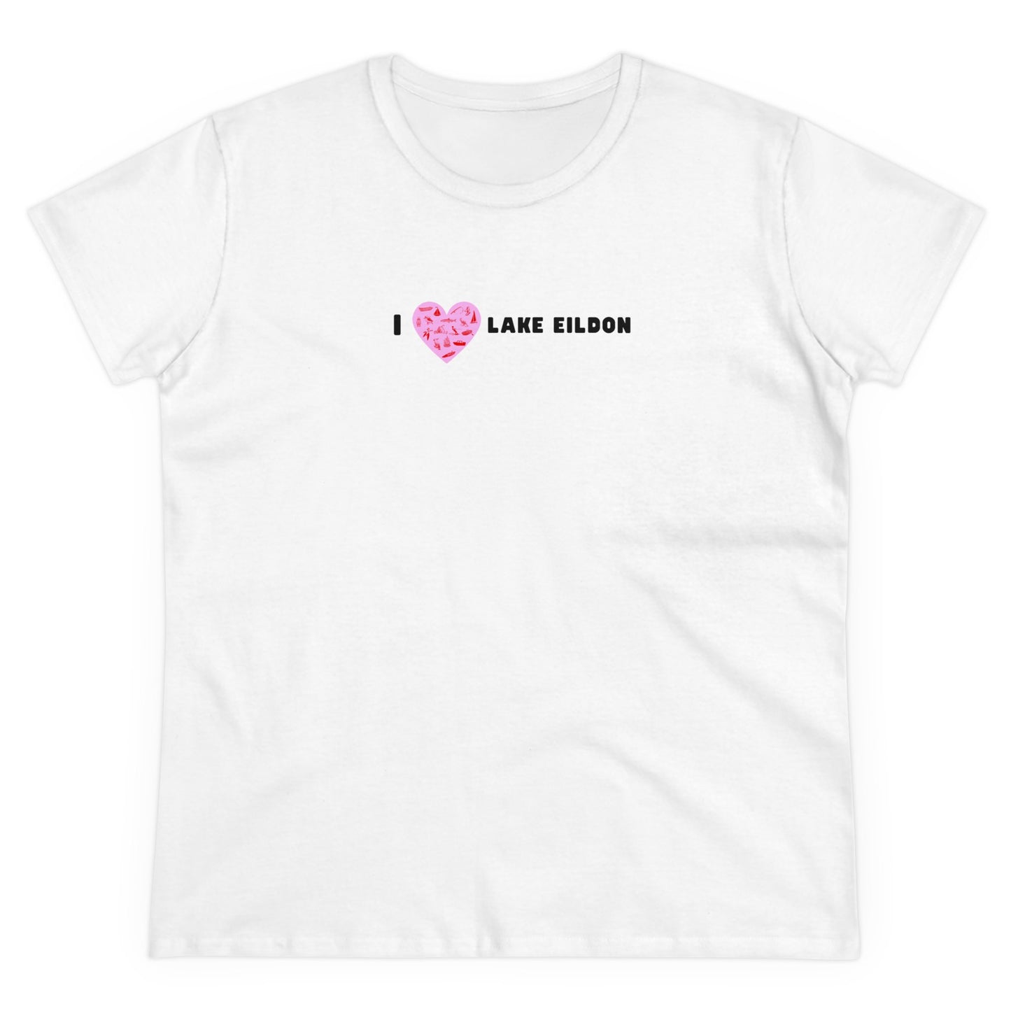 Women's Lake Eildon Heart T-shirt, Pink Heart on White