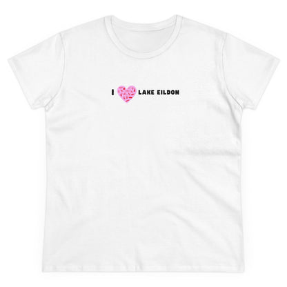 Women's Lake Eildon Heart T-shirt, Pink Heart on White