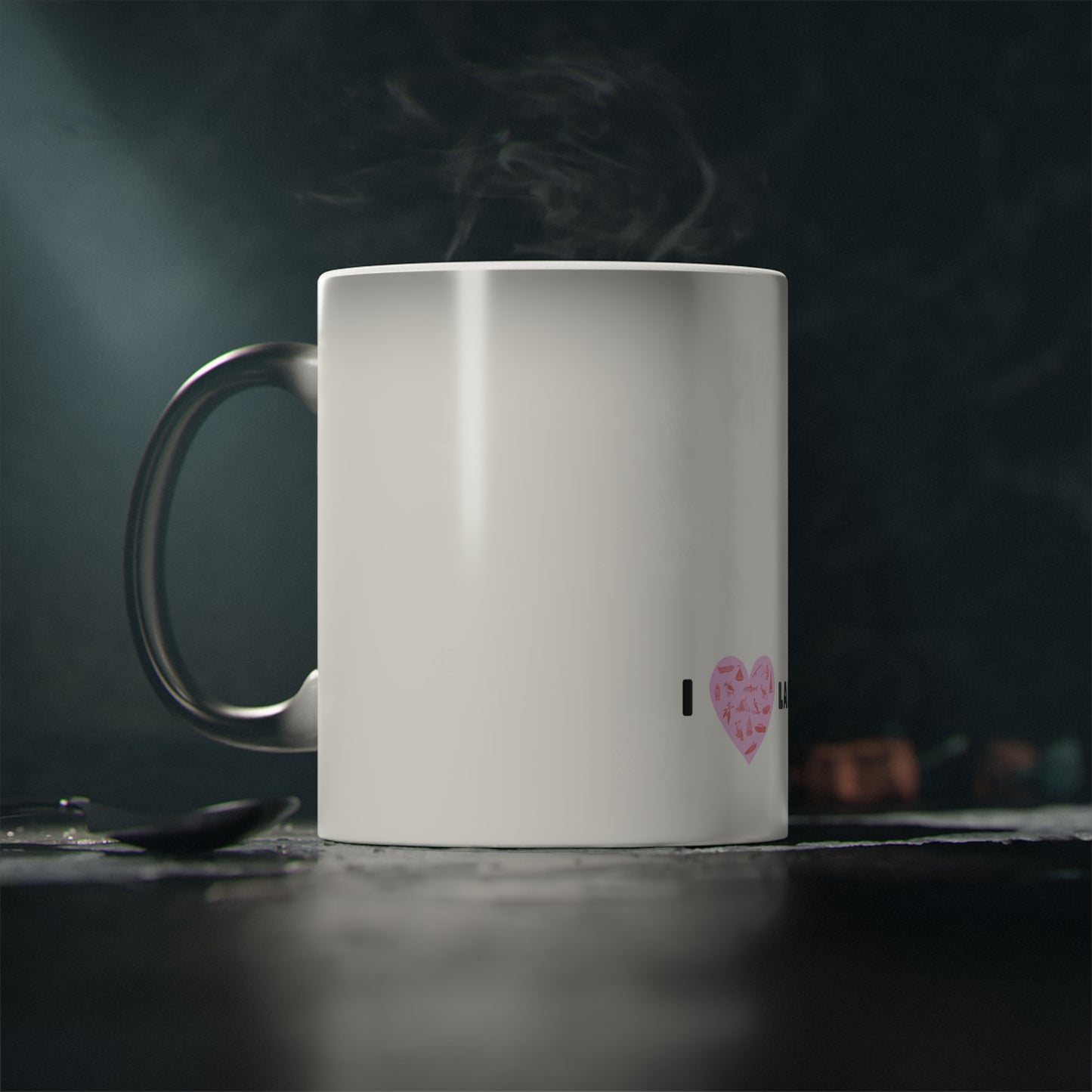 Lake Eildon coffee mug - reveals pink heart as the mug heats up