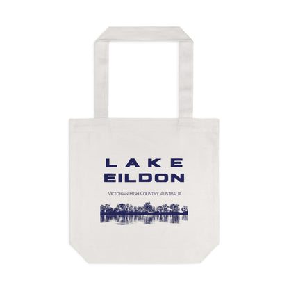 Lake Eildon Reflection, Cotton Tote Bag, Navy on Beige