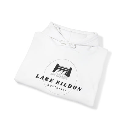 Lake Eildon Hoodie, Spillway in Black on White