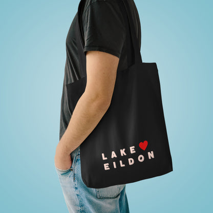 Lake Eildon Love, Cotton Tote Bag, Peach on Black