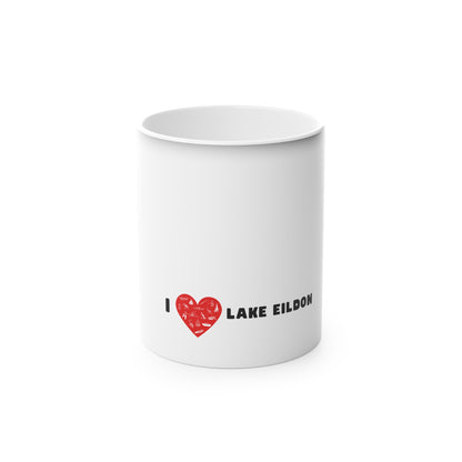 Lake Eildon coffee mug - reveals red heart as the mug heats up