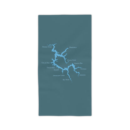 Lake Eildon Map Beach Towel, Blue on Teal